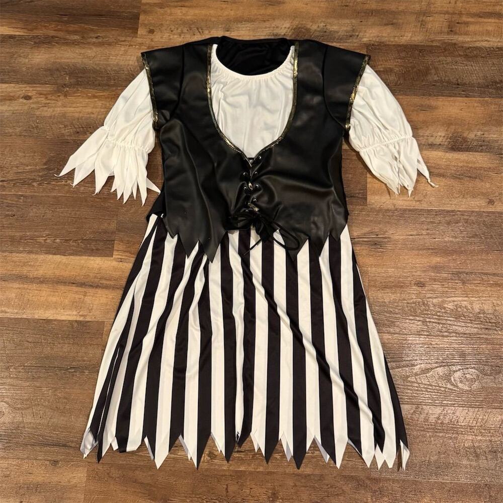 Rubies Pirate Costume Black Dress Faux Leather Lace Up Vest Gasparilla READ